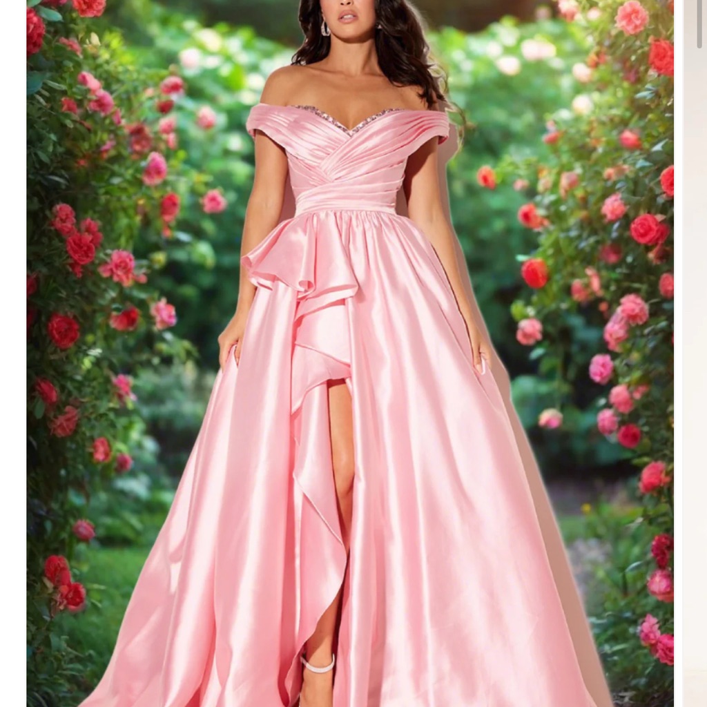 Pink Off-Shoulder Sweetheart Prom Gown